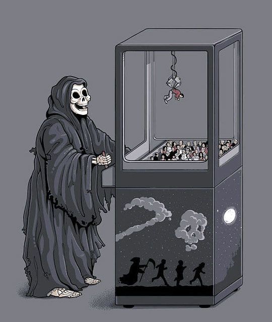 The reaper at the grabbing machine meme