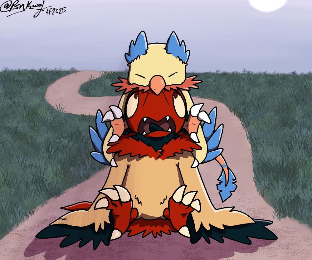 Hannibal is the large Archen sitting on the ground, and Momo is the small Archen clinging atop Hannibal’s head