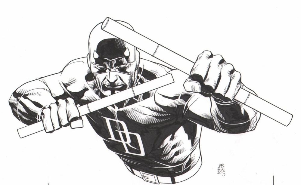 This is Jim Cheung's amazing rendition of Daredevil, The Man Without Fear.