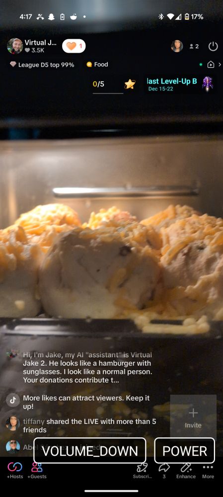 A screenshot from a tiktok live depicting plant-based beef wrapped in pastry, browning in an air fryer.
