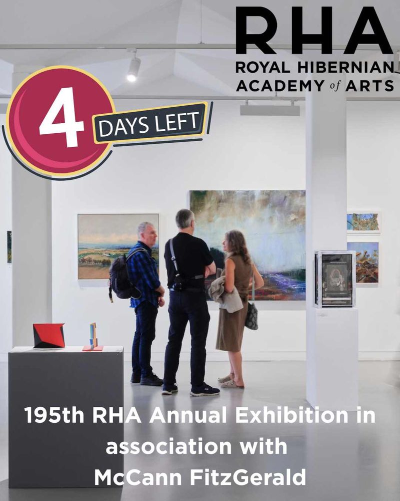 Just FOUR days remaining to view the 195th RHA Annual Exhibition in association with McCann FitzGerald - it ends this Sunday. A photograph of people chatting and looking at art in the Dr. Tony Ryan room of the RHA. Photography - Ros Kavanagh. 