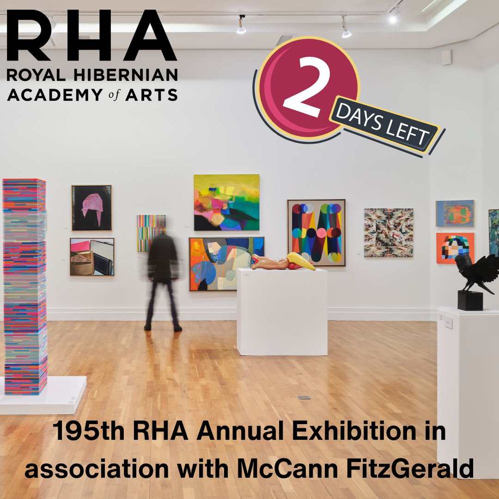 A photograph showing a visitor to the RHA Annual looking at artworks on the wall of the Pádraig O'hUiginn Gallery of the RHA. Photograph - Ros Kavanagh. 