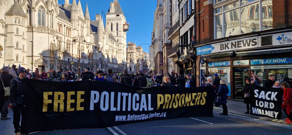 Protesters outside the Royal Courts of Justice, Londn