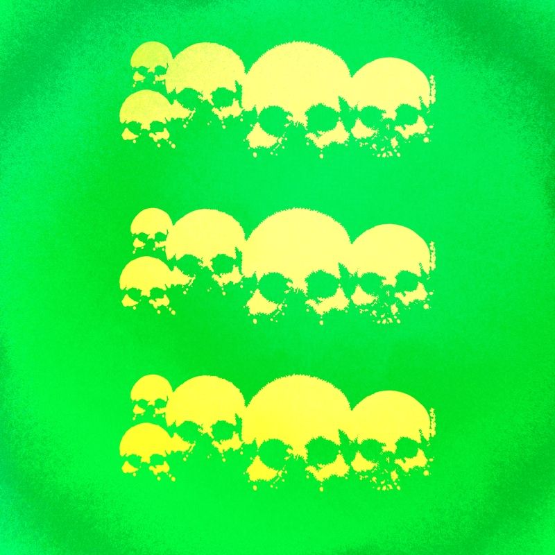 Yellow skulls on a green background.