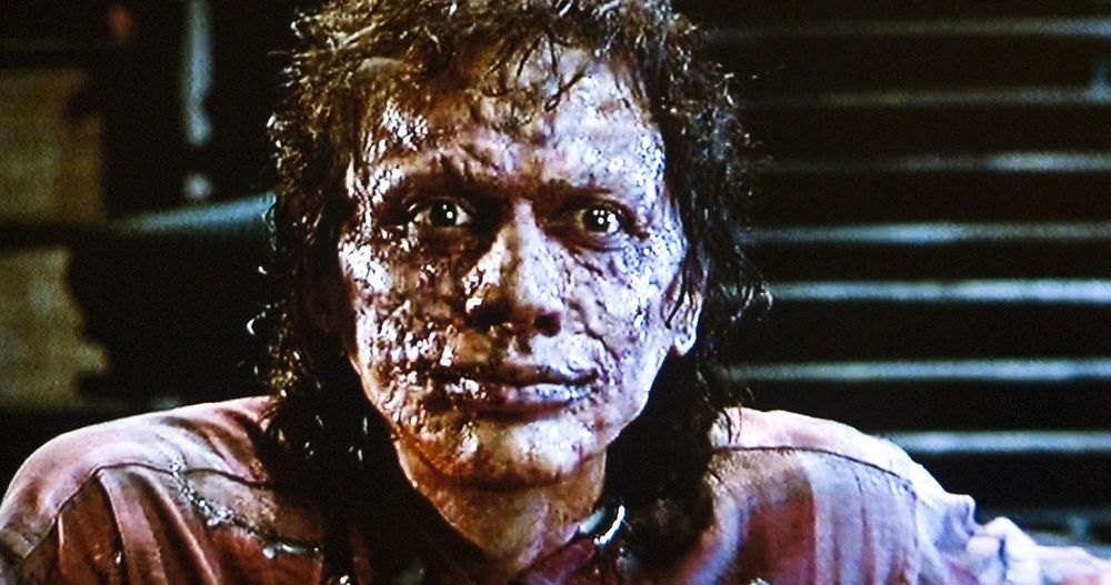 Jeff Goldblum as Seth Brundle in "The Fly" mid transformation.
