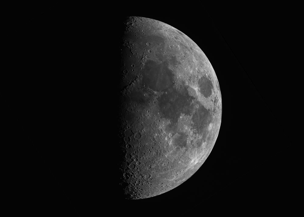a detailed image of the moon showing craters, highlands and maria