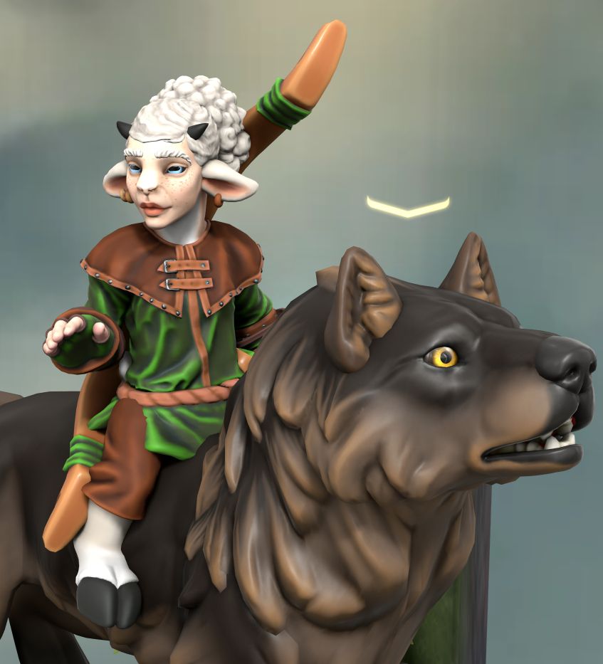 Peep the sheep ranger astride her direwolf Bartleby