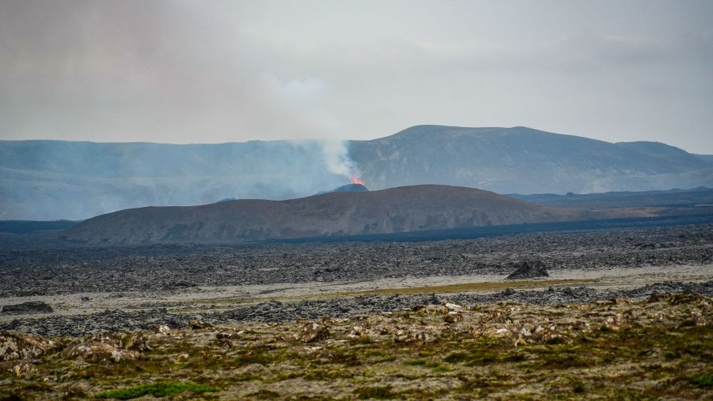 First vantage point of the eruption on our way back from the Blue Lagoon. 