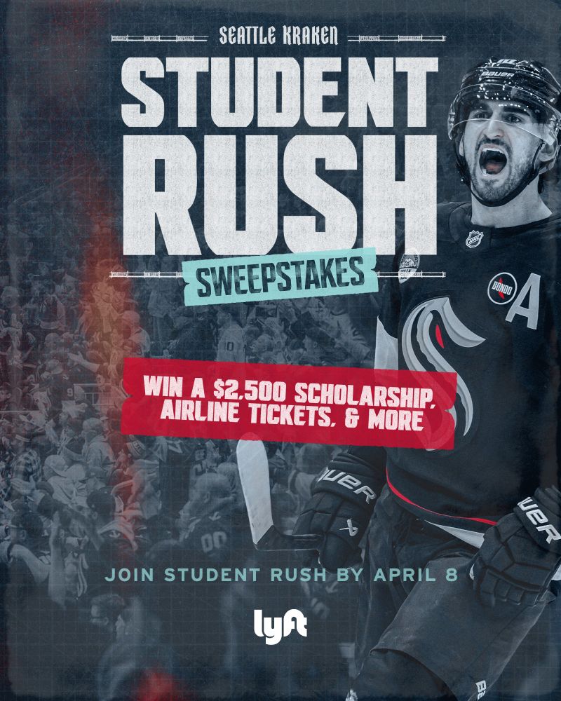 Graphic of Student Rush sweepstakes featuring picture of Matty Beniers.