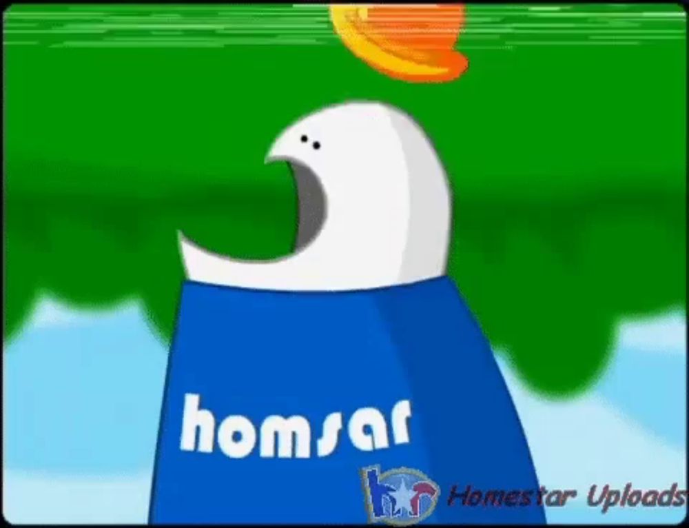 a cartoon drawing of a bird with the word homsar on it