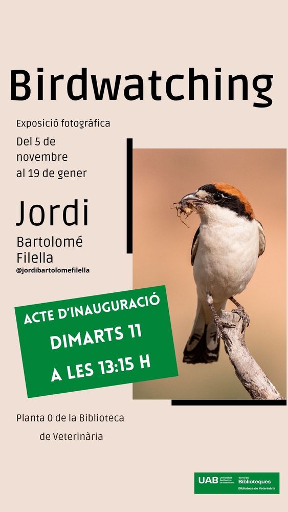 Cartell promocional de l'acte d'inauguració que tindrà lloc dimarts 11 de novembre a les 13.15 a la planta 0 de la Biblioteca de Veterinària.
