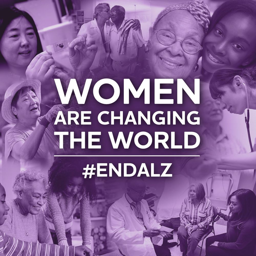 Text: Women are changing the world #ENDALZ

A collage of photos of women of all ages is shown behind the text.