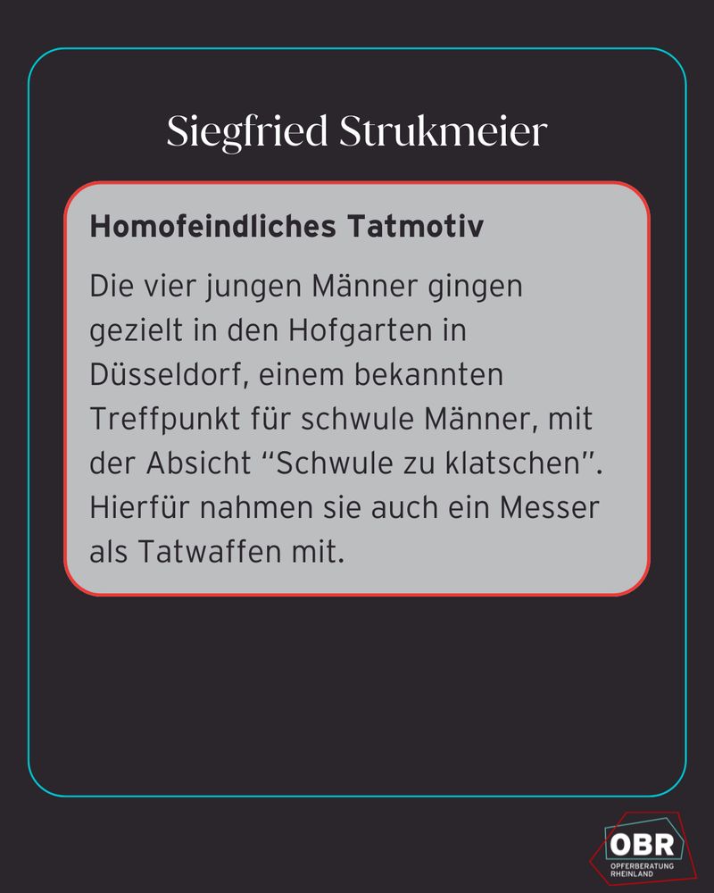 Homofeindliches Tatmotiv
Die vier jungen Männer gingen gezielt in den Hofgarten in Düsseldorf, einem bekannten Treffpunkt für schwule Männer, mit der Absicht “Schwule zu klatschen”.
Hierfür nahmen sie auch ein Messer als Tatwaffen mit.