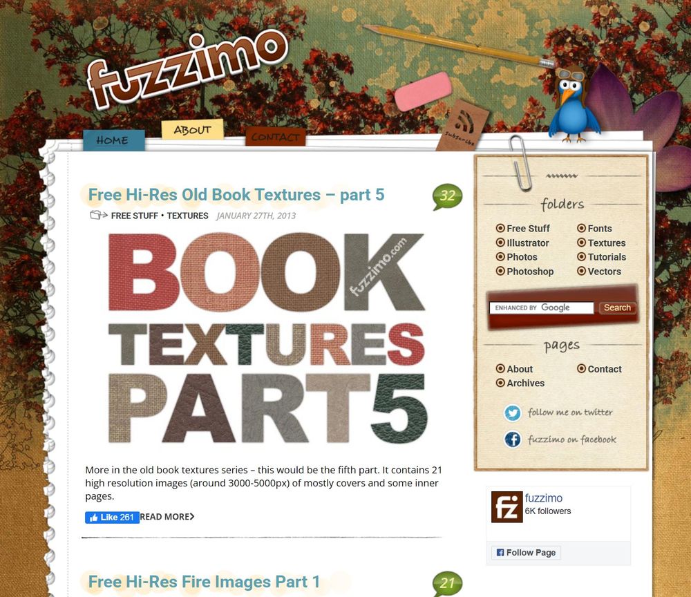 fuzzimo.com textures page, the last post from 2013 is "free hi-res old book textures part 5"