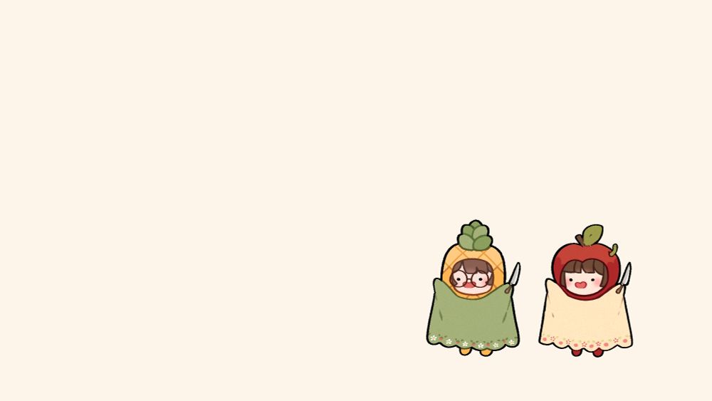 my and ivy's sonas in cute fruit ghosts outfits. They're being mischievous (holding knifes!!!)