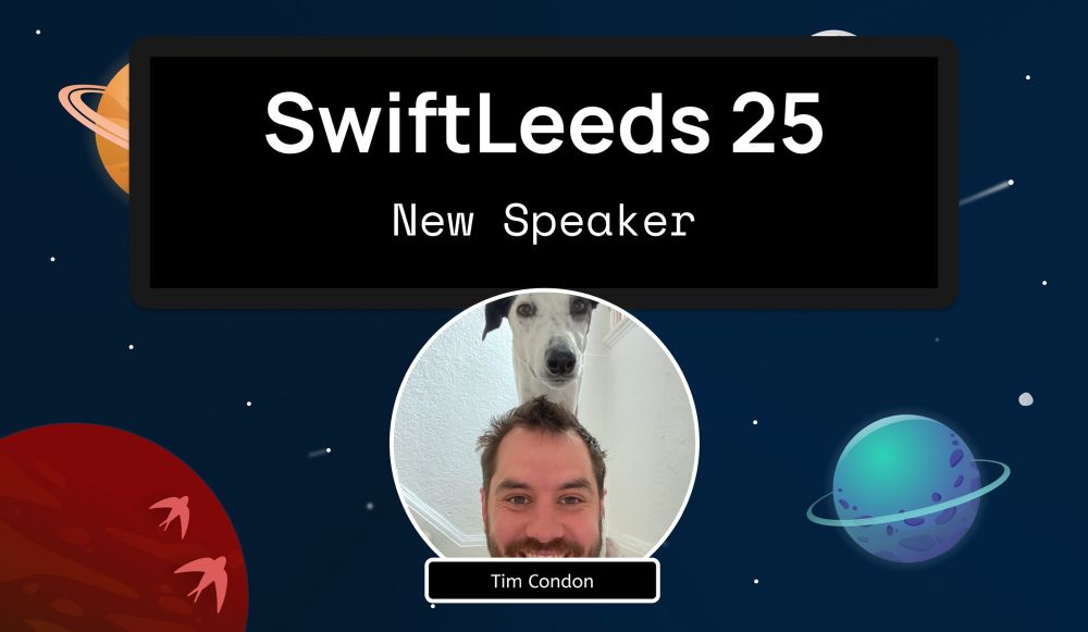 A speaker card showing Tim Condon with a space themed background