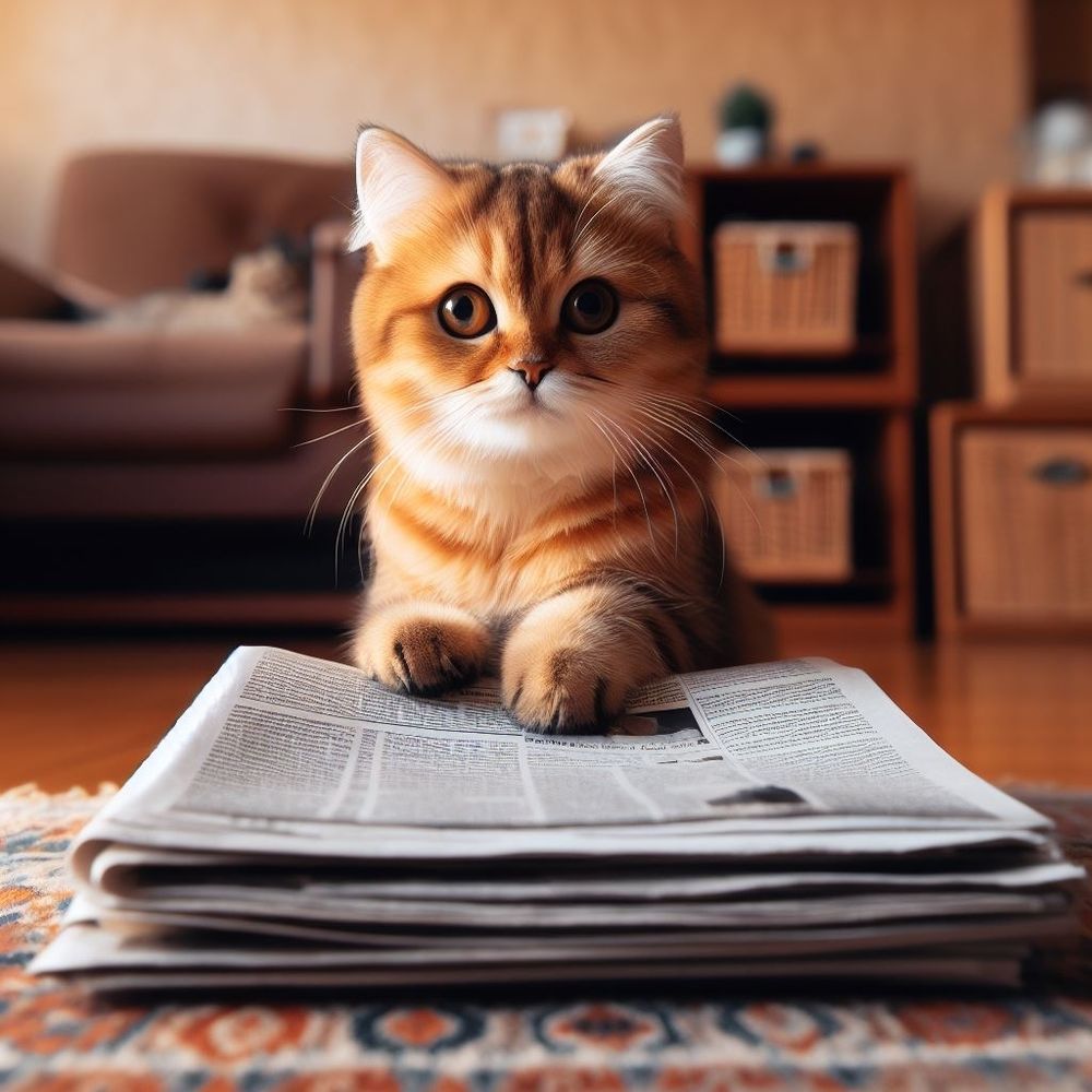 Un chat avec une patte posée sur un journal