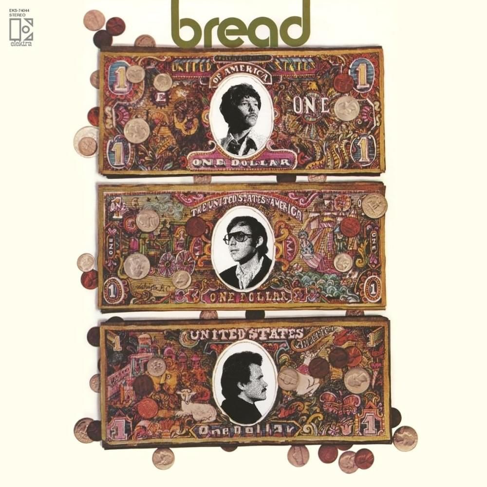 cover art for the album Bread by the band Bread. Showing stylised money. 