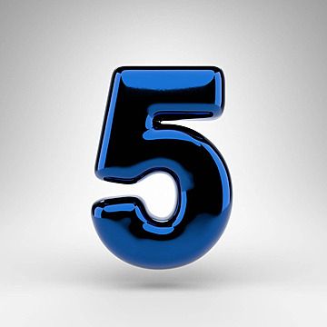A shiny, reflective blue number "5" on a light gradient background.