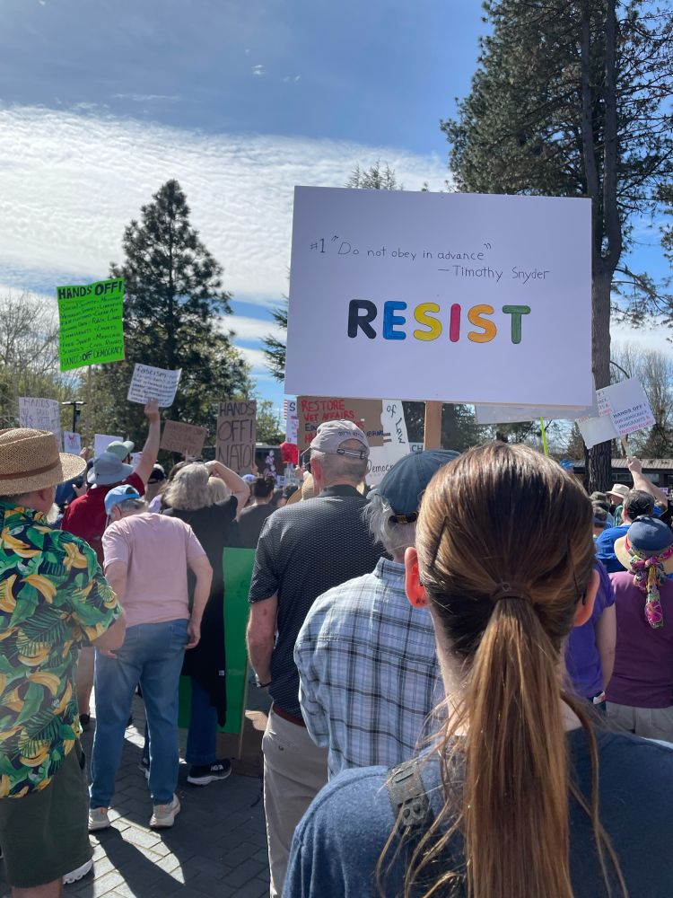 View from the crowd at the Beaverton OR, “Hands Off rally, listening to our mayor speak.