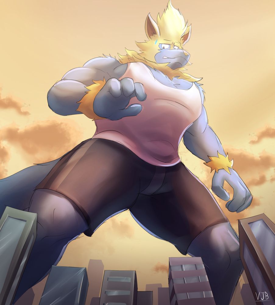 Trick the Manectric finding himself towering over the city's buildings as a giant