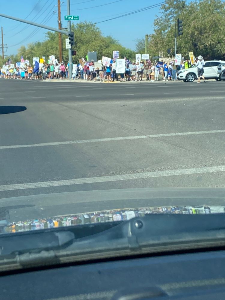 Protesters on the corner streets