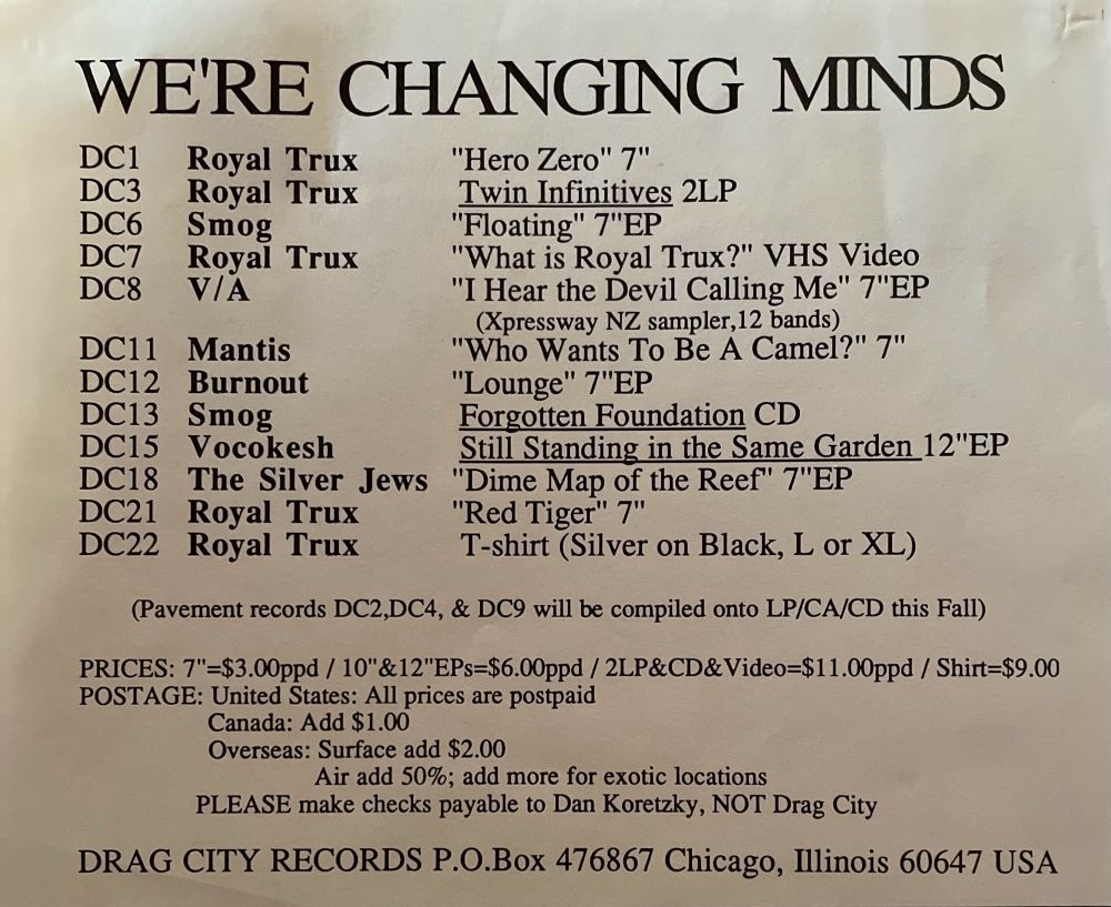 Insert / flyer from Pavement 10” mini-album, Perfect Sound Forever