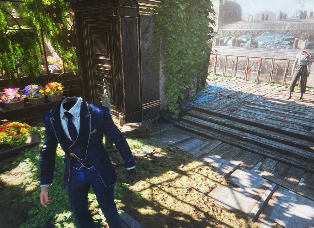 A screenshot of a glitch in Clair Obscure: Expedition 33 where Gustave and Maelle's heads are missing 