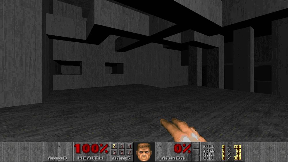 A screenshot of a Doom map, decorated in the brutalist style of visual design.