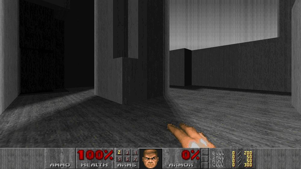 A screenshot of a Doom map, decorated in the brutalist style of visual design.