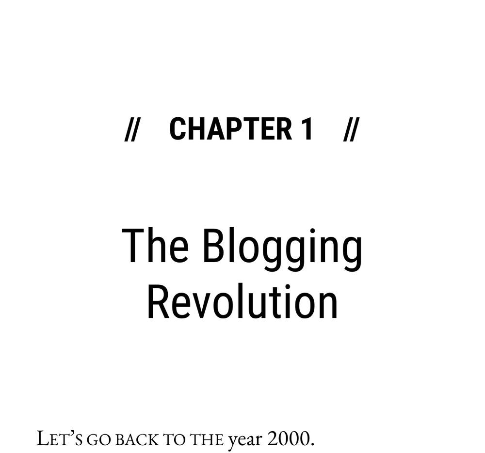 First page of Chapter 1 of EXTREMELY ONINE THE UNTOLD STORY OF FAME, INFLUENCE, AND POWER ON THE INTERNET By TAYLOR LORENZ
Chapter title: “The Blogging Revolution”
First sentence: “LET’S GO BACK TO THE year 2000.”
The rest of the page is cropped out.