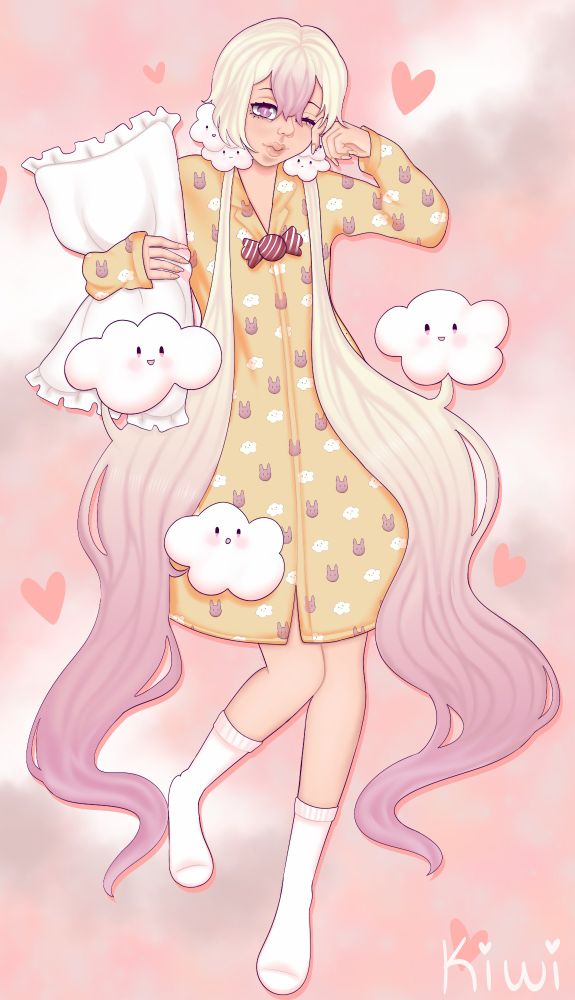 Nemurin from Magical Girl Raising Project holding a pillow and rubbing her eye