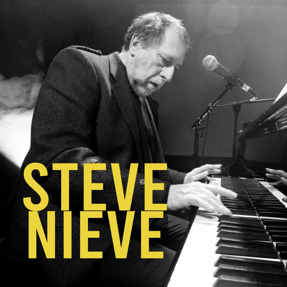 A photo of Elvis Costello's keyboard player, Steve Nieve, playing the piano