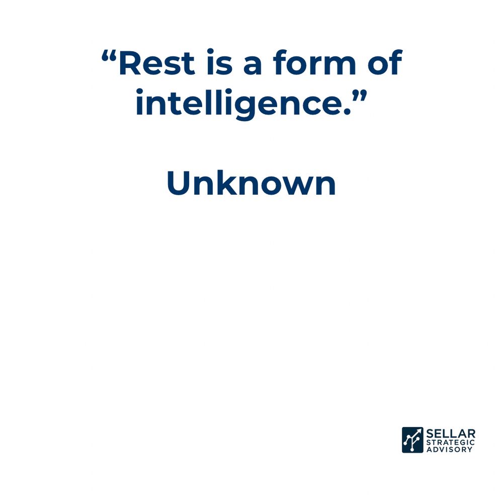 White background with a quote in it. “Rest is a form of intelligence.” from an Unknow author 