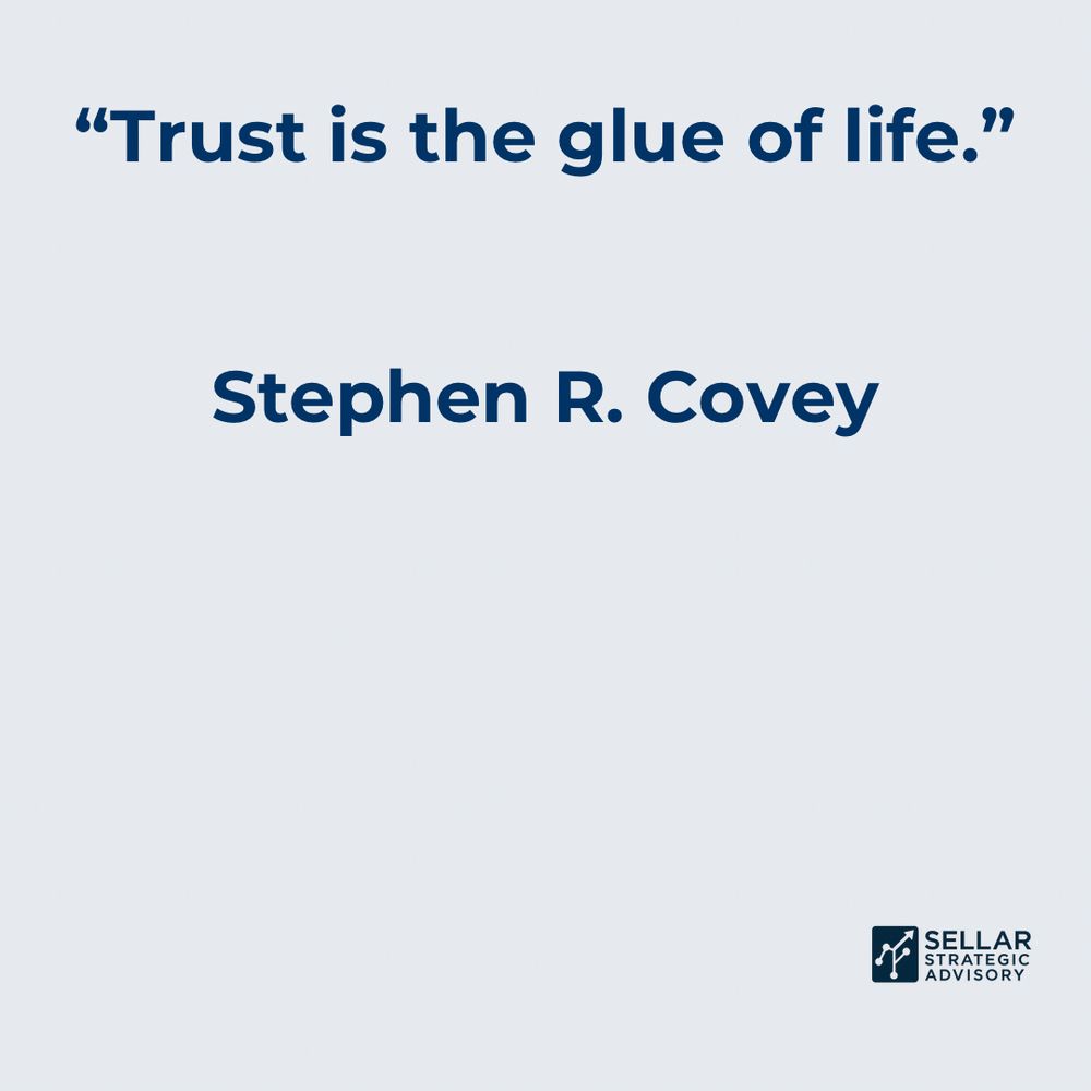 Text written on a white background. “Trust is the glue of like” by Stephen R. Covey