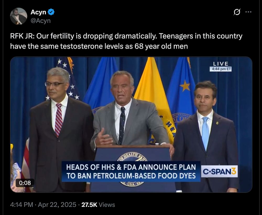 RFK JR: Our fertility is dropping dramatically. Teenagers in this country have the same testosterone levels as 68 year old men
