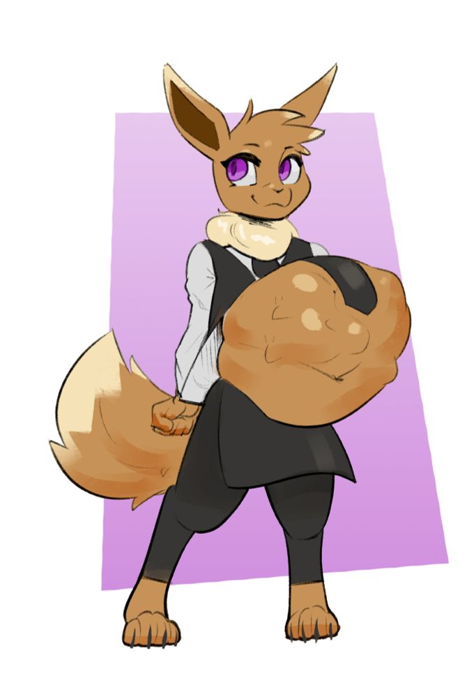 Cedar, a relatively small eevee server lad drawn by @spicynoodlensfw.bsky.social