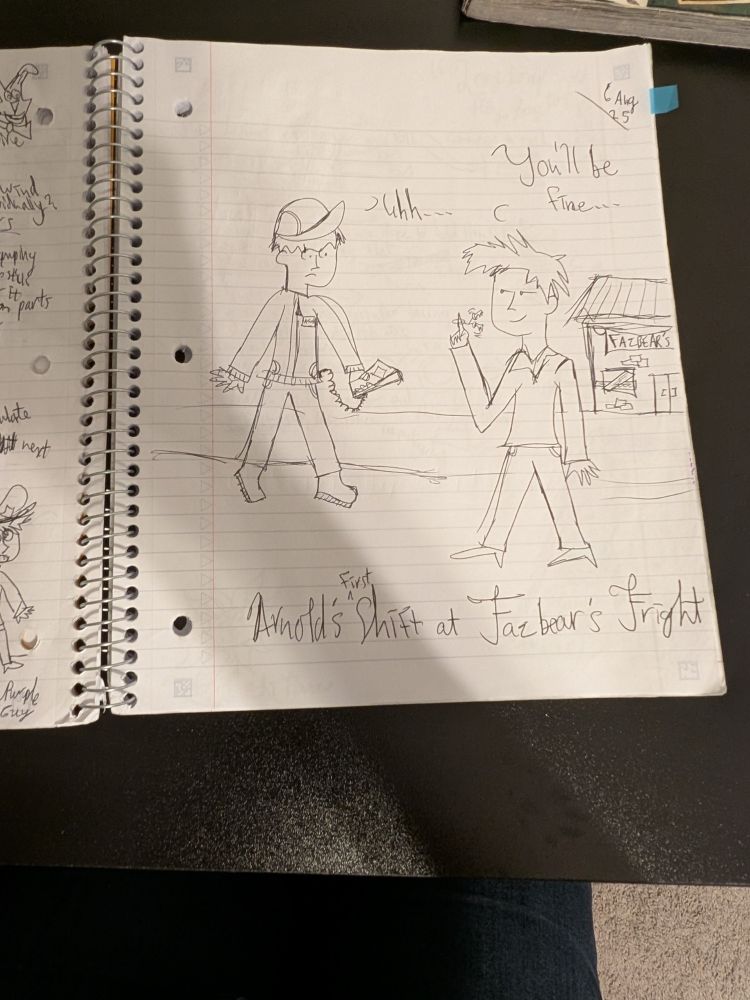 The original drawing idea from last month on notebook paper. 