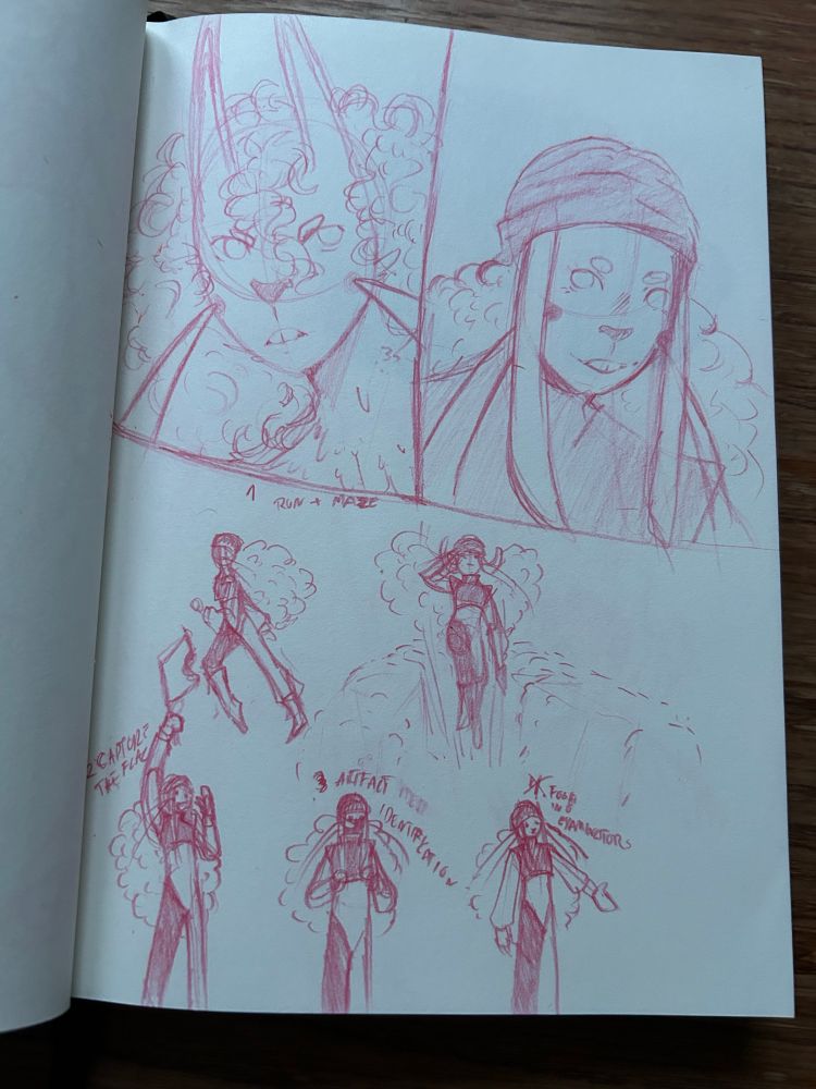 Another sketch page 

Divided into three parts 
Top left has her during the chimera ant arc where she is a little more animalistic top right is her on her current adventure where she is a hunter and blending in with humans a little more, bottom part is her during the different parts of her hunter’s exam,