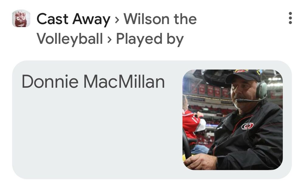Cast Away › Wilson the Volleyball › Played by
Donnie MacMillan

Man wearing headphones on sidelines at a football game. 