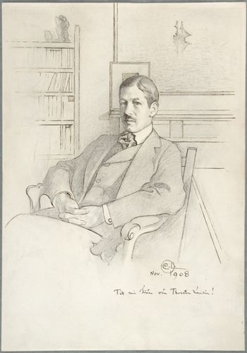 Thorsten Laurin was a book publisher at the family business Norstedts and was also one of the great art collectors in his day – two sides that are suggested by the book spines and works of art in the background. He was also one of Larsson’s closest friends and gave him advice, assignments and contacts. For his new villa on Djurgården he bought Larsson’s monumental painting My Family. He and his brother, Carl G. Laurin, were key figures on the contemporary art scene and were founder members of the Friends of the Nationalmuseum.