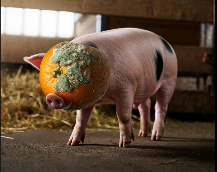 Sau mit verschimmeltem Orangenkopf