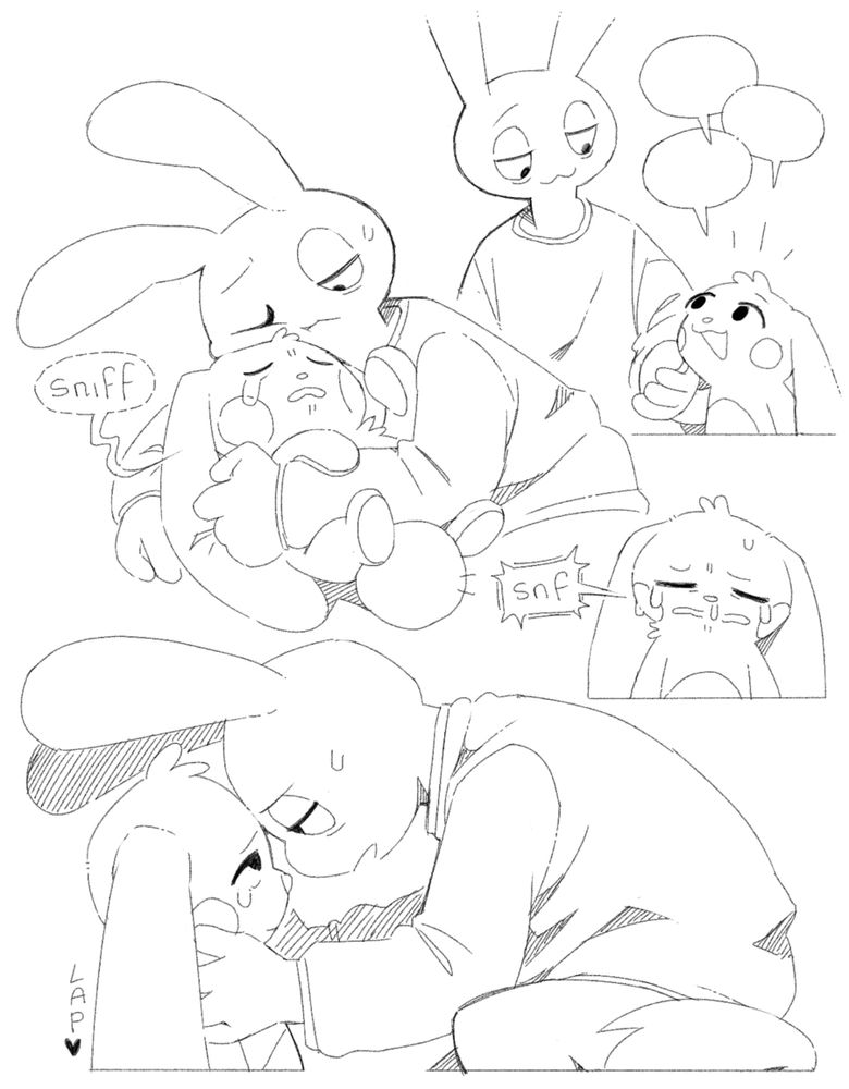 Sketches of two anthropomorphic rabbits, one humanoid and one more like a plush doll