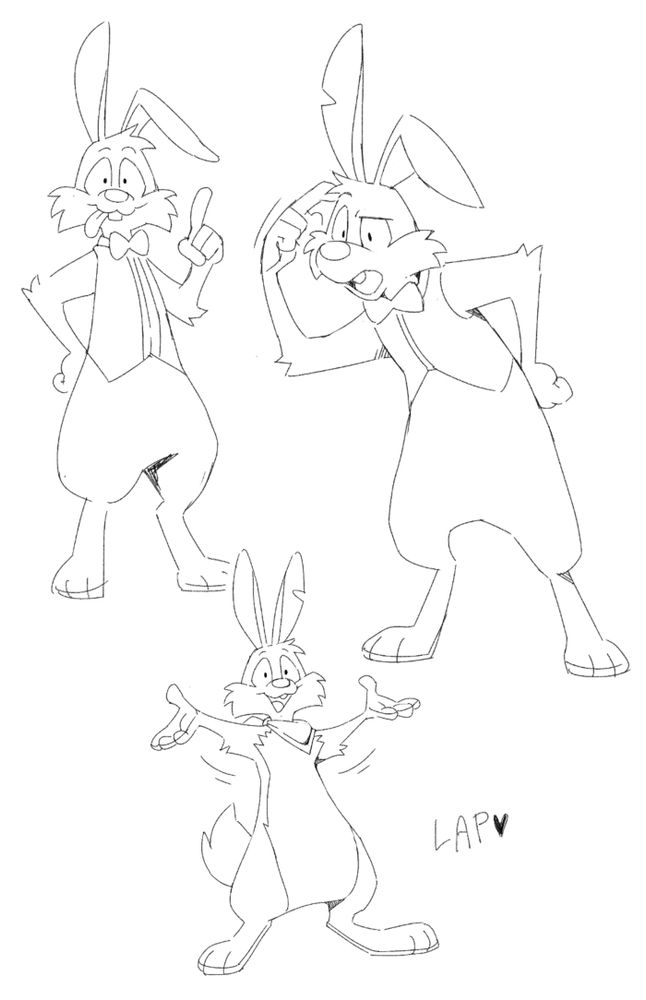 Sketches of a rabbit in a cartoony style