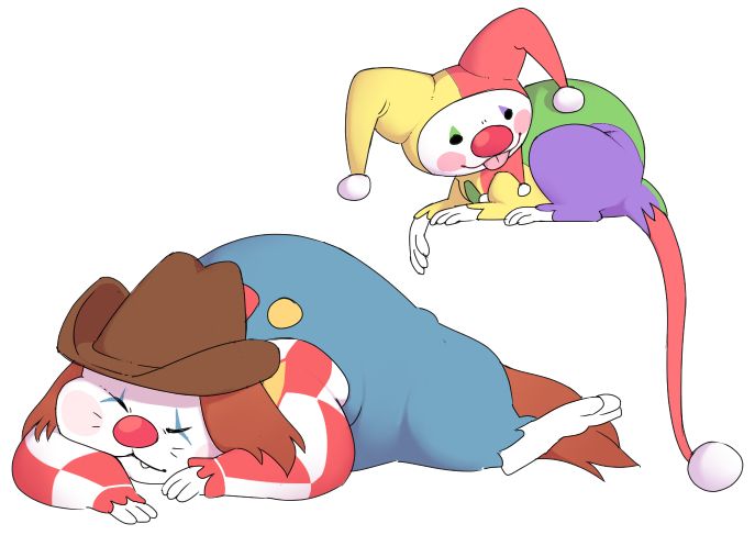 A sleeping rodeo clown and a jester