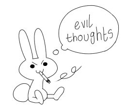 A bunny smoking with mischievous eyes and thinking evil thoughts