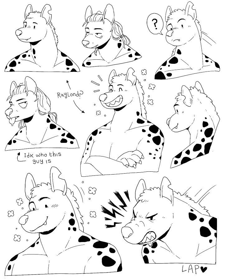 Black and white bust drawings of hyena guys (gnolls)