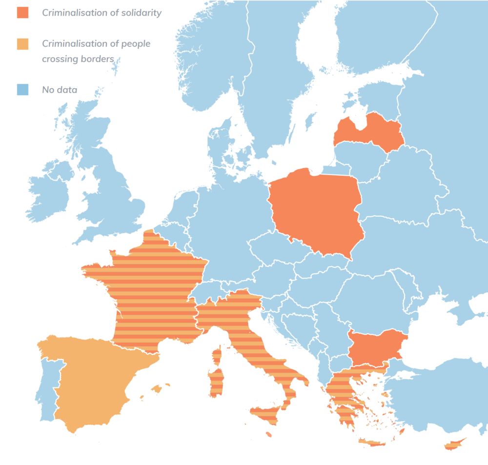 Map showing where criminalisation cases were registered in Europe in 2024.
