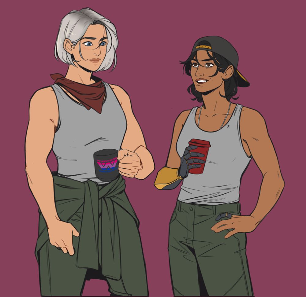 image depicts a buff hot girl with white hair smiling sweetly as she stands next to a scrungly, unhealthy-looking little dork with a backwards cap.