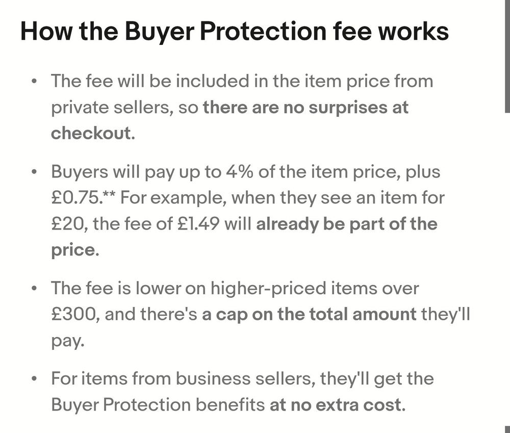 Screenshot of eBay buyers protection fee 
